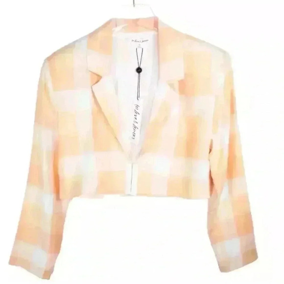 NWT For Love & Lemons Eugenie Cropped Blazer in Pastel Peach Plaid Size Large - Picture 5 of 9